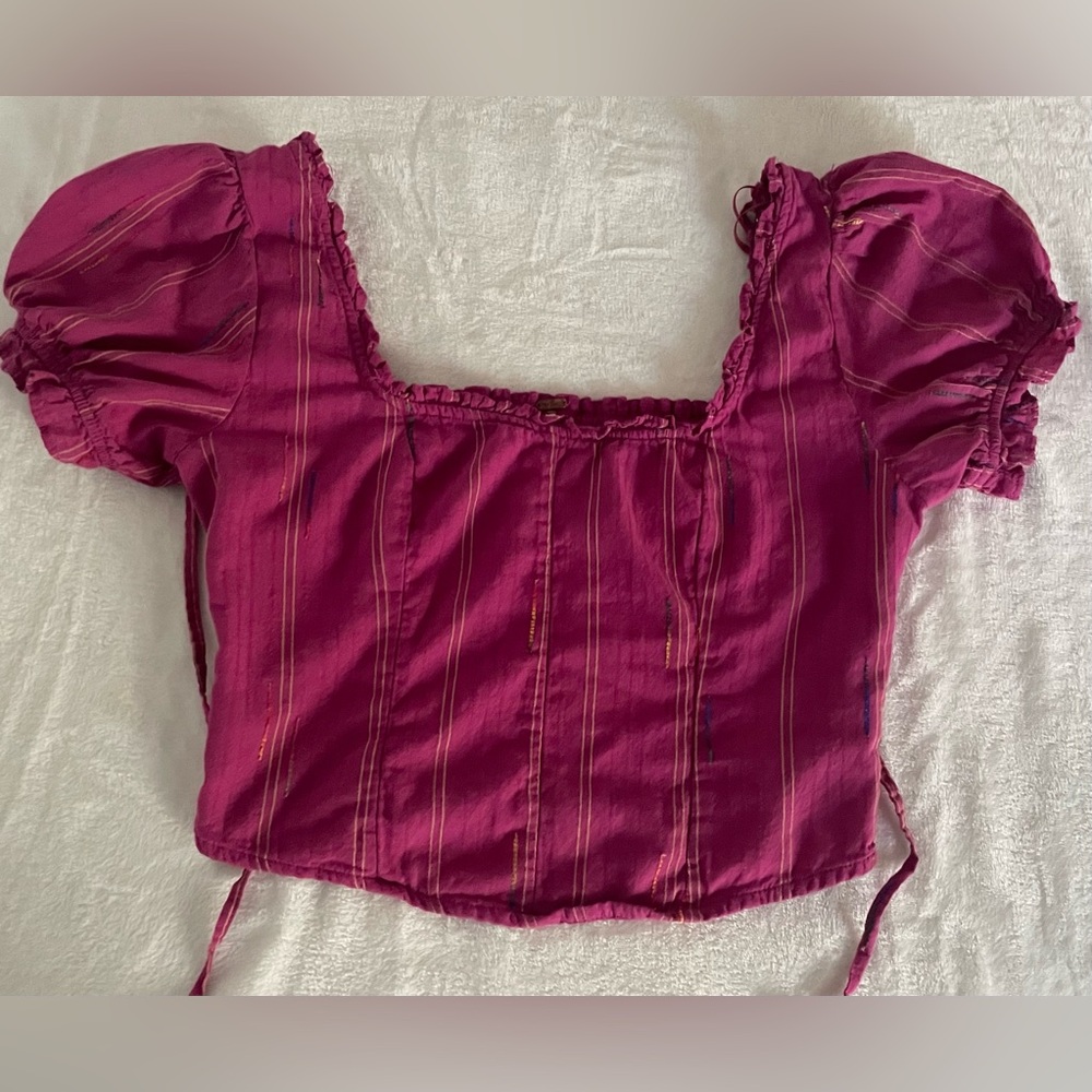Free People Pink Ruched Crop Blouse